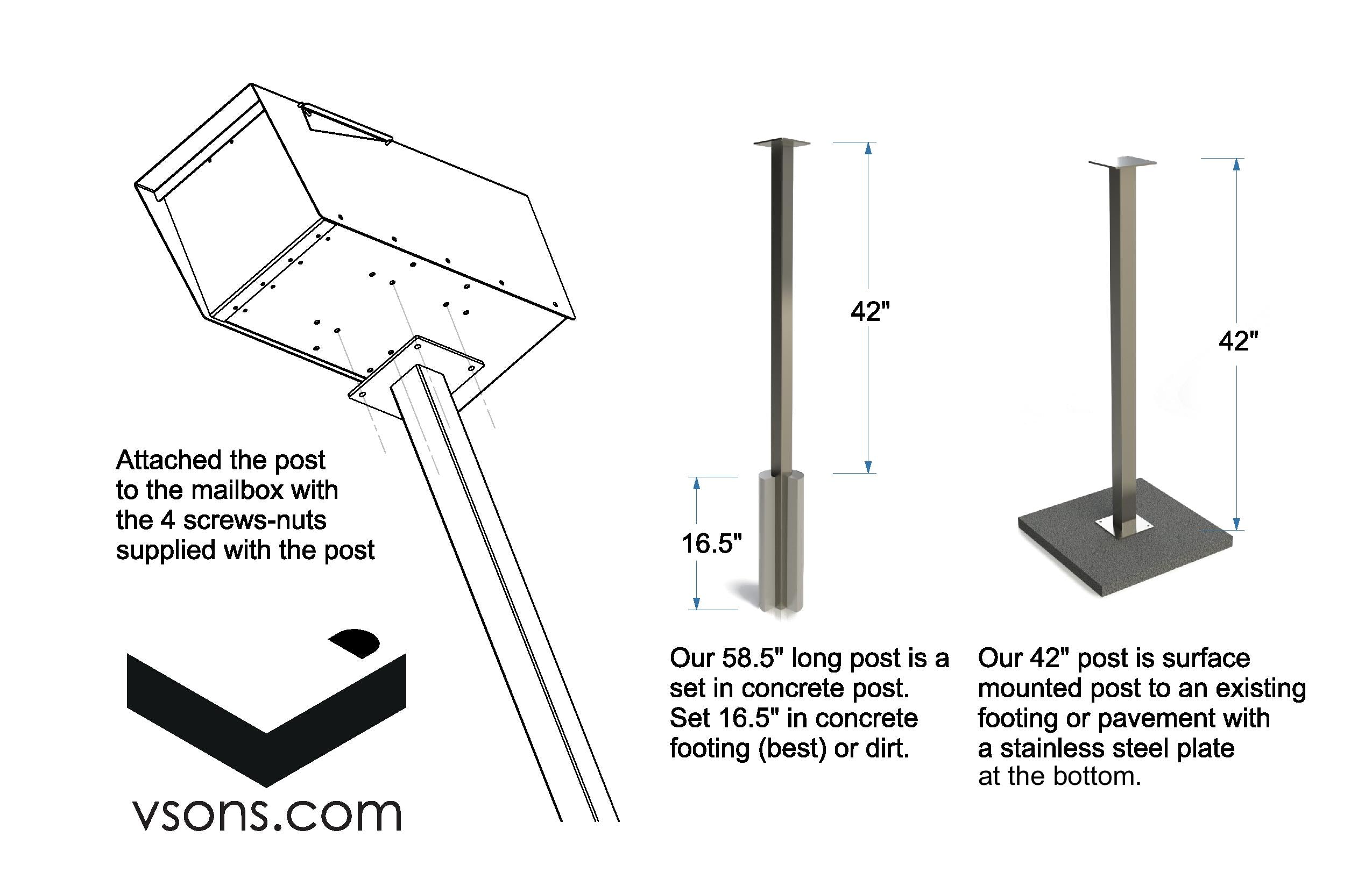 42 in. White Line Surface Mount Post